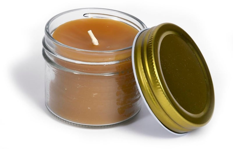 Bee The Light BeeTheLight Beeswax Jar Candle - 100% Pure USA Bees Wax in Glass Container with Cork Lid - Unscented - All Natural Light Honey Scent (4 oz w/Gold Lid, Unscented) - Image 1